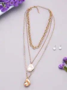 AMI Women Gold-Plated Layered Beaded Necklace and Earrings