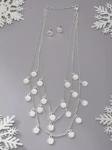 AMI Women Silver-Plated Multi Layered Coin Necklace and Earrings