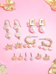 AMI Set Of 7 Gold-Plated Contemporary Studs Earrings