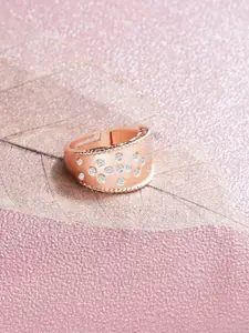 AMI Women Rose Gold-Plated CZ Studded Finger Ring