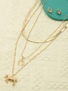 AMI Women Gold-Plated Layered Necklace and Earrings