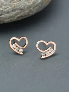 AMI Rose Gold-Plated Heart Shaped Cubic Zirconia Studs Earrings