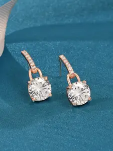 AMI Rose Gold-Plated Cubic Zirconia Contemporary Drop Earrings