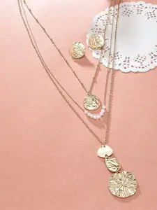 AMI Women Gold-Plated Multi Layered Necklace and Earrings