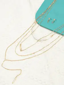 AMI Women Gold-Plated Beaded Layered Necklace and Earrings