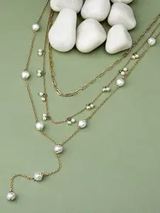 AMI Women Gold-Plated Beaded Layered Necklace and Earrings