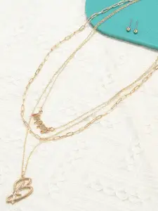 AMI Women Gold-Plated Multi Layered Necklace and Earrings