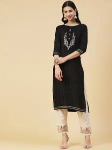 SKYLEE Women  Floral Embroidered Sequined Straight Kurta