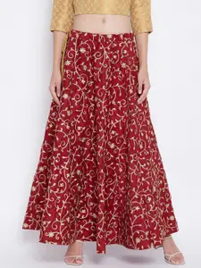 Clora Creation Embroidered Flared Maxi Skirt