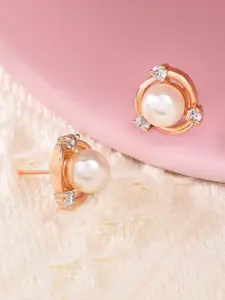 AMI Rose Gold-Plated Cubic Zirconia Contemporary Studs Earrings
