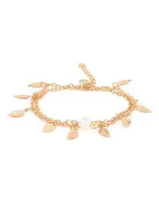 OOMPH Gold-Plated Delicate Leaf & Beaded Layer Anklet