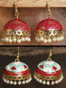 OOMPH Set of 2 Gold-Plated Dome Shaped Jhumkas Earrings