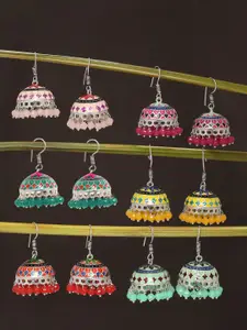 OOMPH Set of 6 Silver-Plated Dome Shaped Oxidised Jhumkas