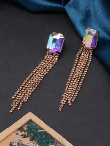 DressBerry Rose Gold-Plated Stone Studded Contemporary Drop Earrings