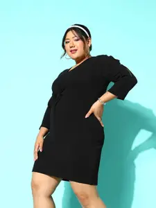 CURVE BY KASSUALLY Plus Size Black Front Knot Slit Sleeves Bodycon Dress