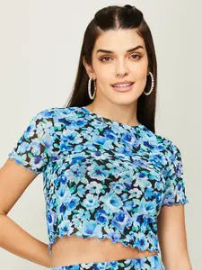 Ginger by Lifestyle Floral Print Round Neck Crop Top