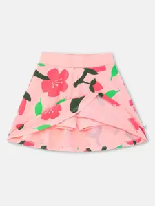 You Got Plan B Girls Printed Pure Cotton A line Above Knee Skirt with Inbuilt Shorties