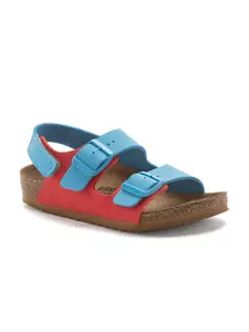 Birkenstock Milano Hl Sky Blue/Active Red Narrow Width Nubuck With An Ankle Strap