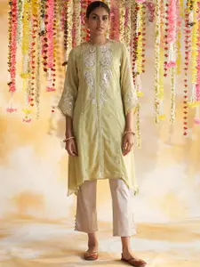 Lakshita Women Plus Size Ethnic Motifs Embroidered Sequinned Cotton Kurta