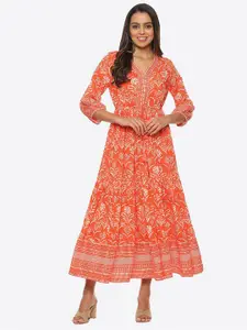 Biba Floral Printed V-Neck Midi Dress