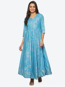 Biba Floral Printed Notch Neck Maxi Dress