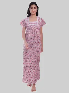 CIERGE Floral Printed Pure Cotton Maxi Nightdress