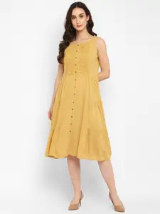 Taurus Tiered Round Neck Sleeveless Fit And Flare Dress