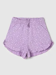 max Girls Floral Printed Pure Cotton Ruffled Shorts