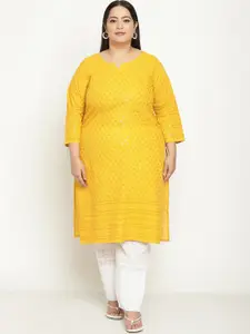 KALINI Women Plus Size Embellished Notch Neck Cotton Kurta