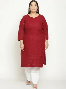 KALINI Plus Size Ethnic Motifs Embroidered Cotton Kurta