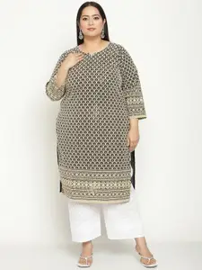 KALINI Women Plus Size Ethnic Motifs Embroidered Cotton Straight Kurta