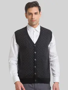 Raymond Men Geometric Printed Knitted Sleeveless Sweater Vest