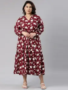 The Pink Moon Plus Size Floral Printed Empire Tiered Midi Dress