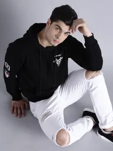 Kook N Keech Marvel Men Black Printed Hooded Sweatshirt