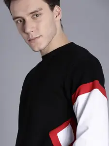 Kook N Keech Men Black & White Colourblocked Sweatshirt