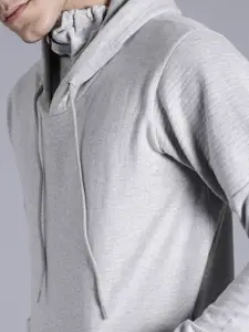 Kook N Keech Men Grey Melange Solid Hooded Sweatshirt