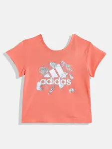 ADIDAS Girls Graphic & Brand Logo Printed Pure Cotton SUM T-shirt