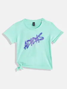 ADIDAS Girls Brand Logo Printed Pure Cotton G D Knot T T-shirt