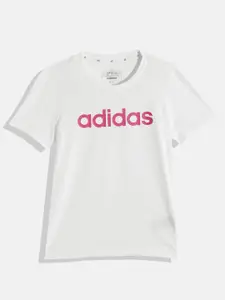 ADIDAS Girls Pure Cotton Brand Logo Printed Lin T Slim Fit T-shirt