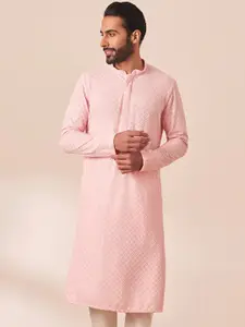 Manyavar Men Geometric Embroidered Mandarin Collar Sequined Kurta with Pyjamas
