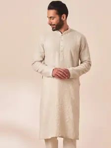 Manyavar Men Mandarin Collar Linen Kurta