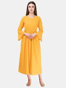 SAAKAA Fit & Flare Bell Sleeves Pure Cotton Midi Dress