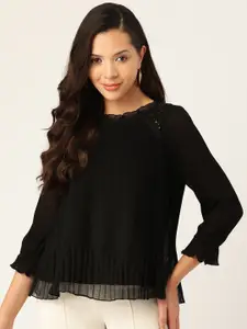 Antheaa Embellished Pleated Chiffon A-Line Top