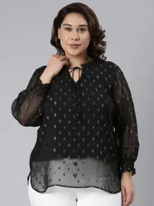 The Pink Moon Plus Size Print Tie-Up Neck Top