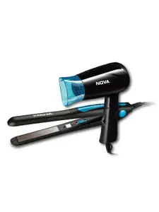 NOVA Set of NHP 8100/05 Hair Dryer & NHS 841 Hair Straightener - Black & Blue