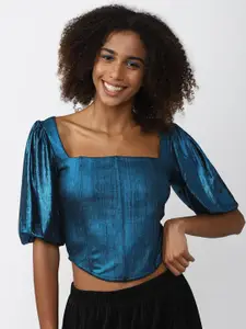 FOREVER 21 Square Neck Puff Sleeves Crop Top