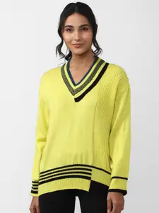 FOREVER 21 Women V Neck Knitted & Woven Pullover