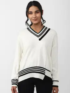 FOREVER 21 Women V Neck Knitted & Woven Pullover