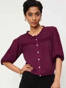 max Puff Sleeved Shirt Style Pleated Top