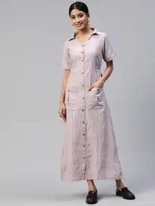 Cottinfab Striped Shirt Cotton Maxi Dress